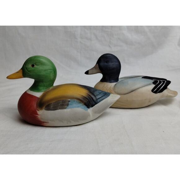 2 Ceramic / Bisque Mallard Duck Figurines - 5" Long - Flat Finish - Picture 1 of 10
